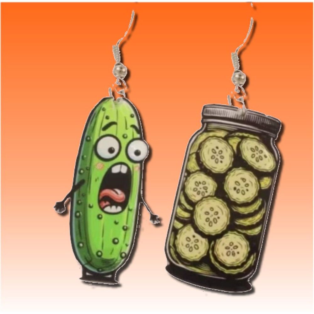 Shocked Cucumber & Jar of Sliced Pickles Dangle Acrylic Earrings
